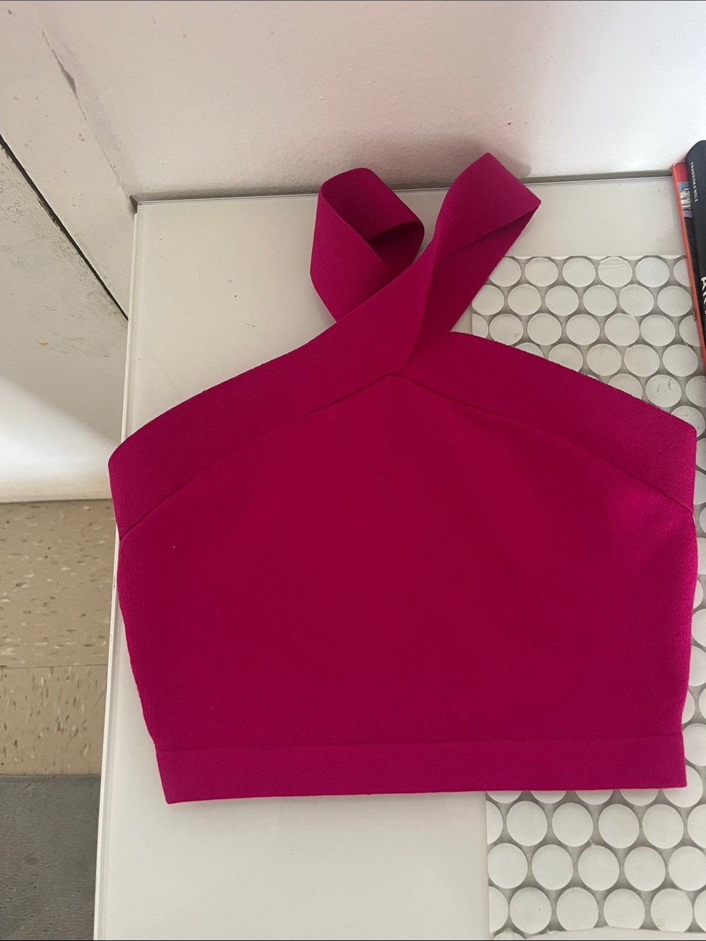 Babaton Fuchsia sculpt Cross-Back Crop Top